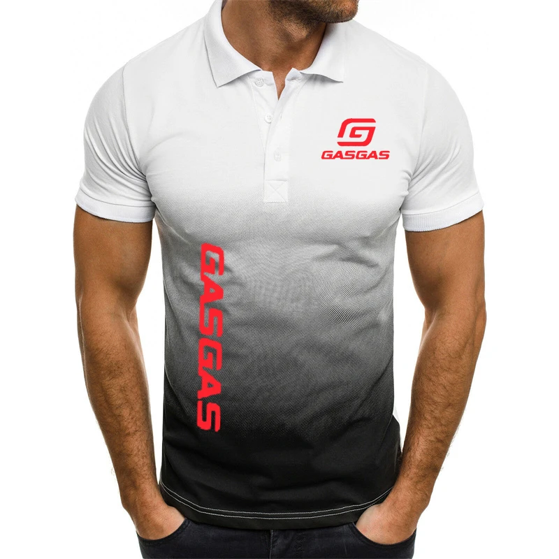 Camisa polo de algodão de manga curta masculina, camisa Harajuku Hip Hop Street, marca impressa Gasgas para motocicletas, verão quente