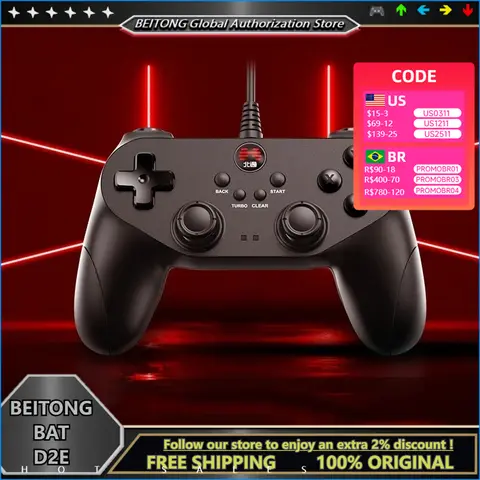 BEITONG Bet 2 유선 USB 게임 컨트롤러 2M 유선 게임패드 조이스틱 PC 안드로이드 TV 박스 듀얼 진동 플러그 앤 플레이