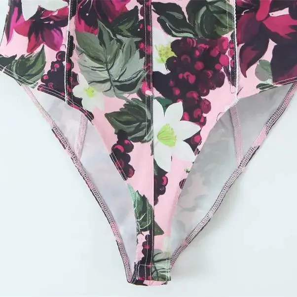 Jumpsuit Punggung Terbuka Cetak Wanita Atasan Tabung dengan Gesper Bawah Atasan Suspender Musim Semi Musim Panas Celana Ketat Chic Slim Fit Kasual Baru