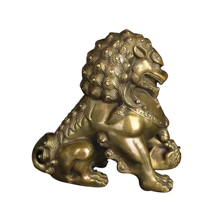 العتيقة البرونزية الباب فنغشوي الحرس فو فو الكلاب الأسد تمثال الأسود زوج #6
