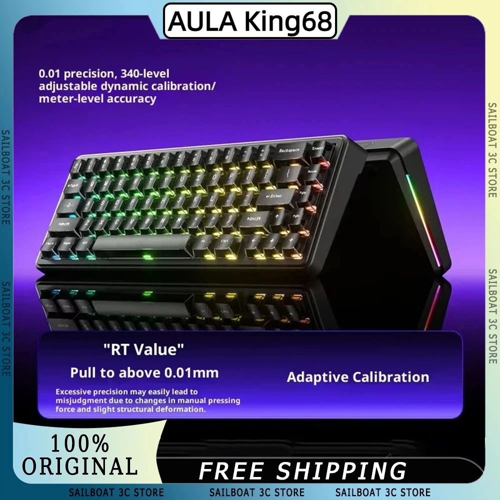 

Механическая клавиатура AULA King68, частота дискровки 8k, RT0,01 мм, колпачки для клавиш из ПБТ, прокладка с возможностью горячей замены, эргономичные игровые клавиатуры RGB