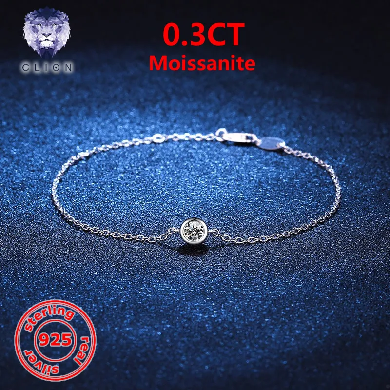 

Женский браслет CLION из серебра пробы с муассанитом D/VVS диаметром 4 мм 0,3 карата, с сертификатом