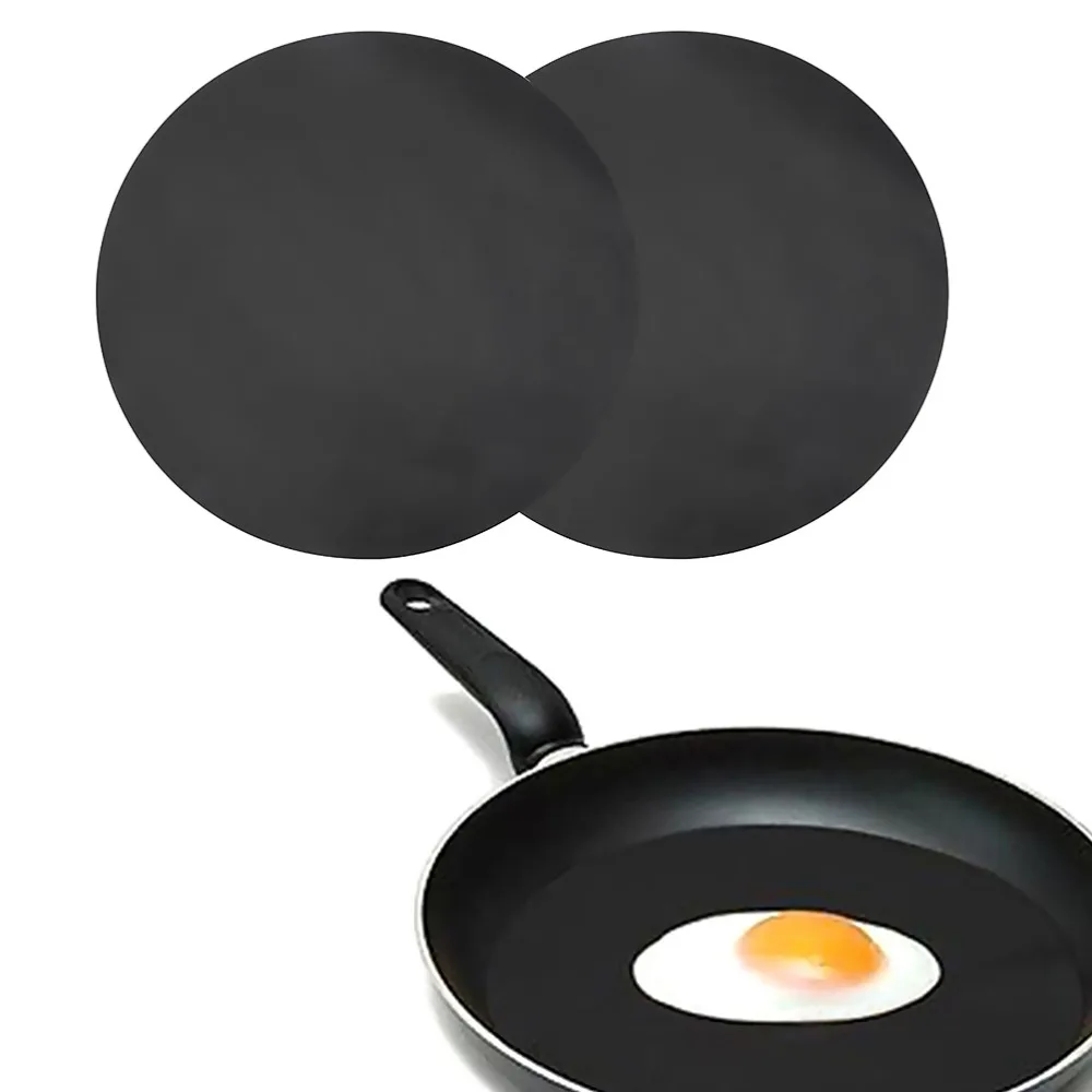 2 PCS Fiberglass + PTFE Coated Frying Pan Liner Round Non Stick Wok Sheet Pad High Temperature Resistance Reusable Oven Liner