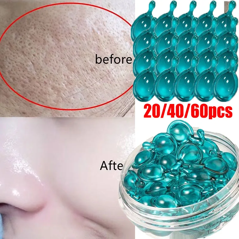 Blue Copper Peptide Capsule Face Serum Pore Shrinking Removing Large Pores Firms Tightens Moisturizing Night Skin Care 40/60pcs