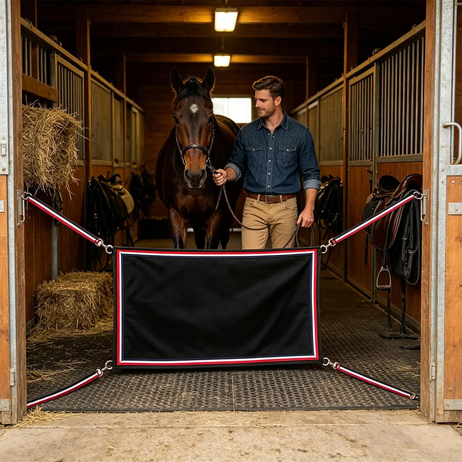 Horse Barn Guard Oxford Fabric Secure Portable Strap Buckle Horse Barn Aisle Fence For Paddock Corral Pasture Ranch Aisle