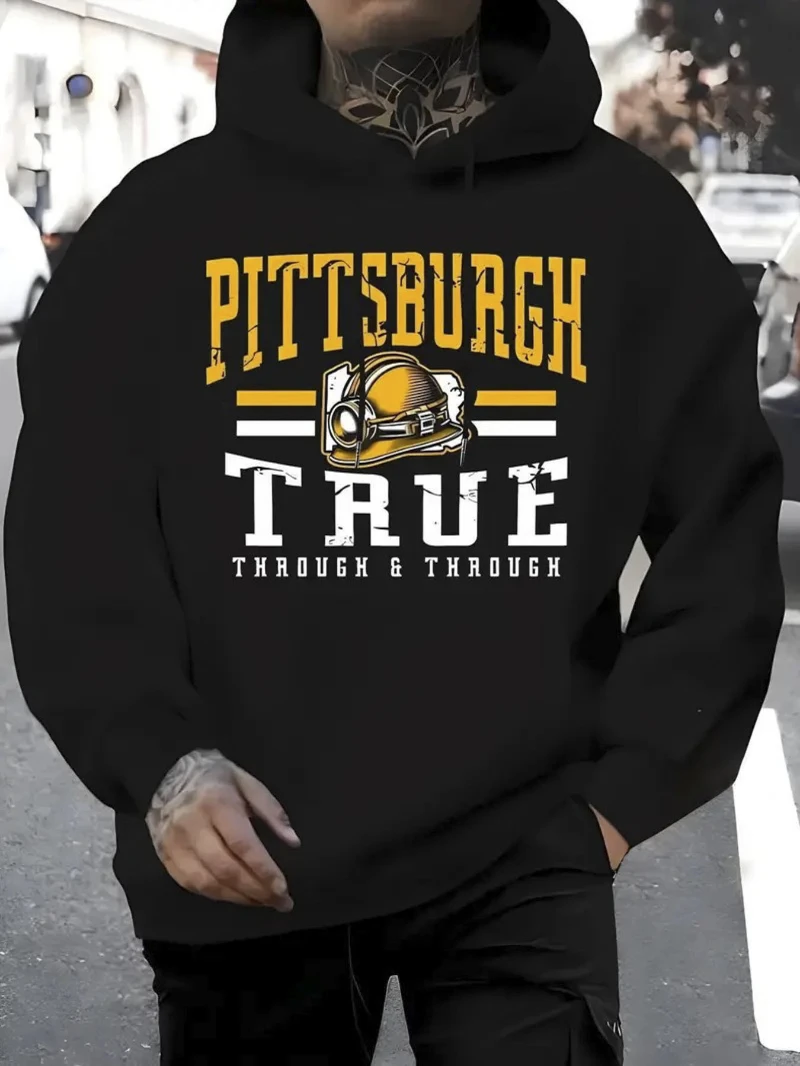 

2025 Autumn and Winter Men's Pittsburgh True Graphic Hoodie Black Casual Pullovert High-end Luxury Is for Both Men and Women Top