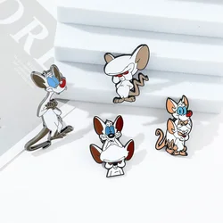 Cartoon Pinky and The Brain White Mouse Brooches Enamel Pins for Backpack Hat Scarf Christmas Gifts for Fans