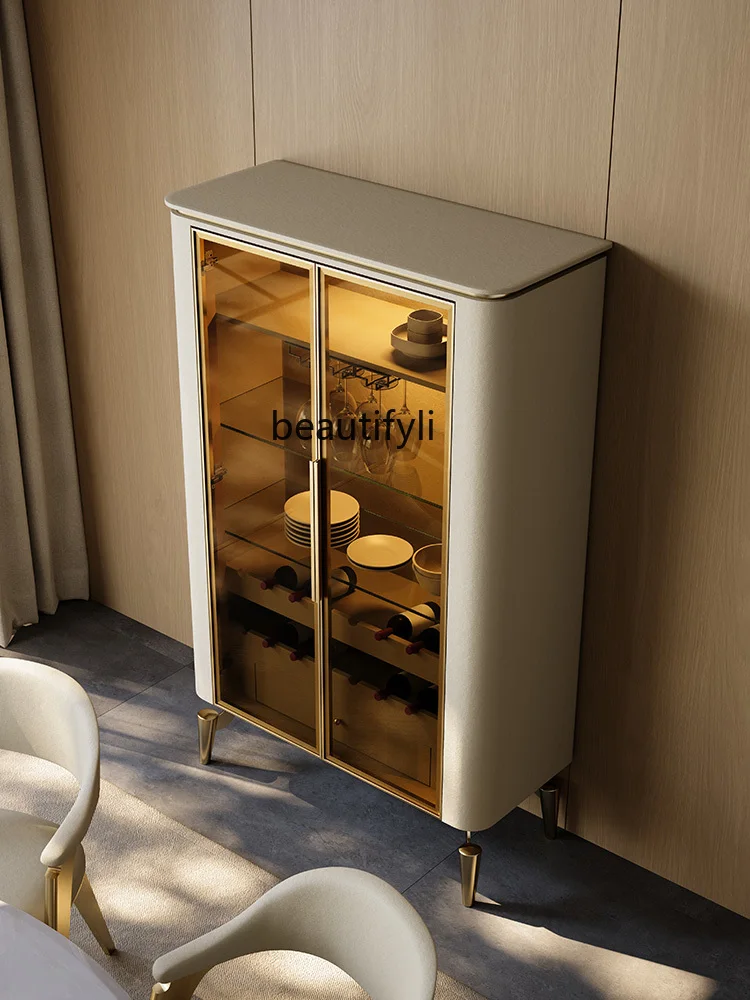 Charming Master Wine Cabinet Living Room Wall Designer Model Stainless Steel Glass Double Door Light Luxury
