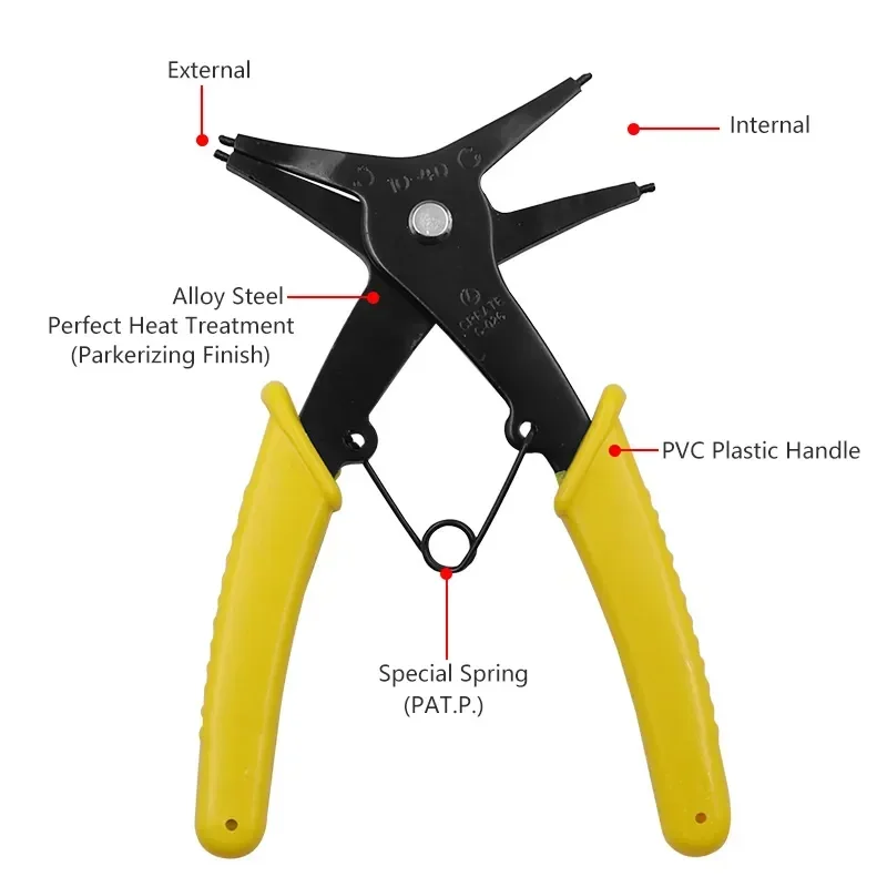 

Portable 2-in-1 circlip pliers 4-way circlip pliers Internal and external fixed multi-functional professional hand tool