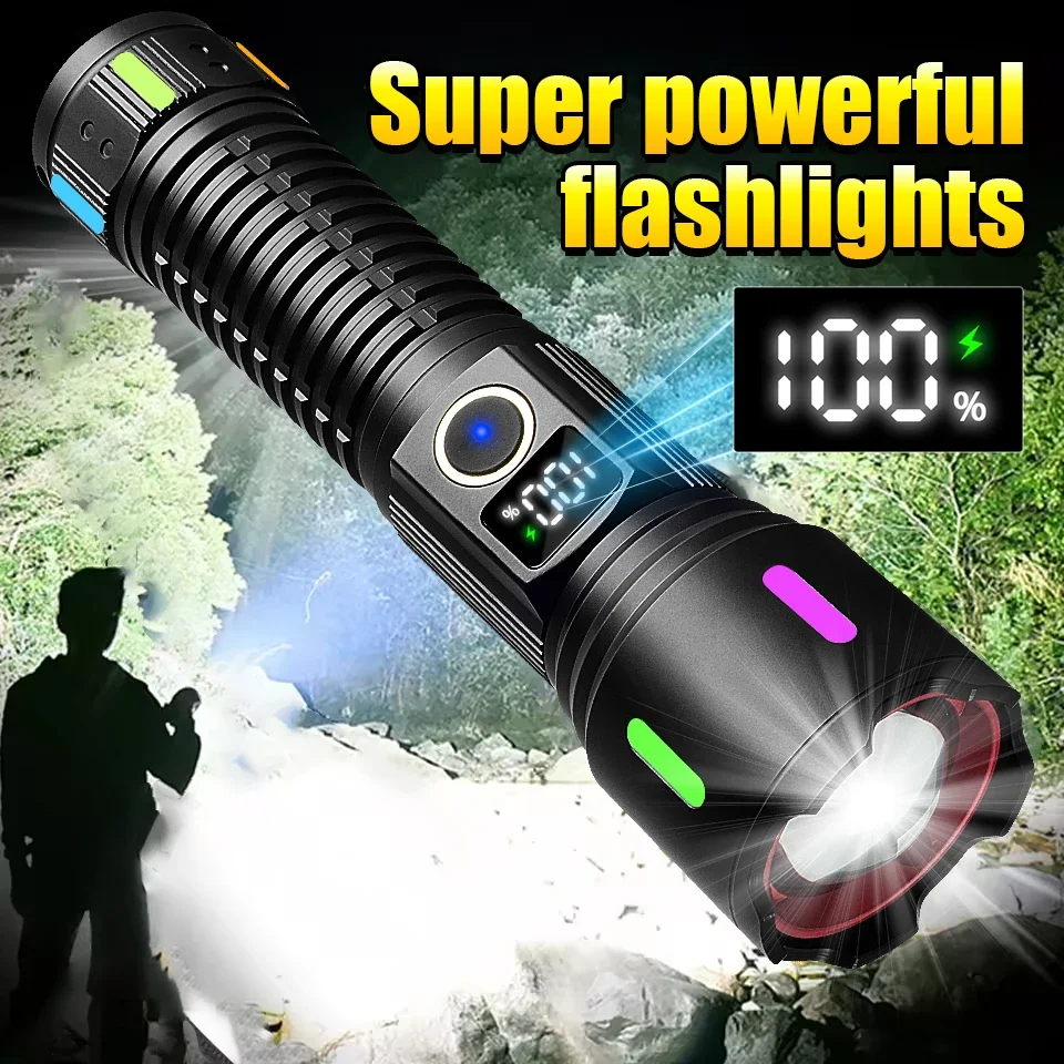 High Strong Super Powerful Flashlights 990000LM Torch Rechargeable Led Flashlight 18650 26650 Battery for Fishing Emergency Lamp