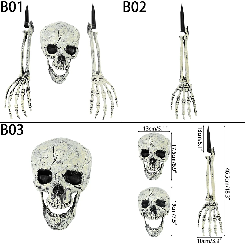 Halloweeen Skull Head Skeleton Human Skull Hand Decoration Happy Halloween Party Haunted House Horror Photo Props Decor Supplies