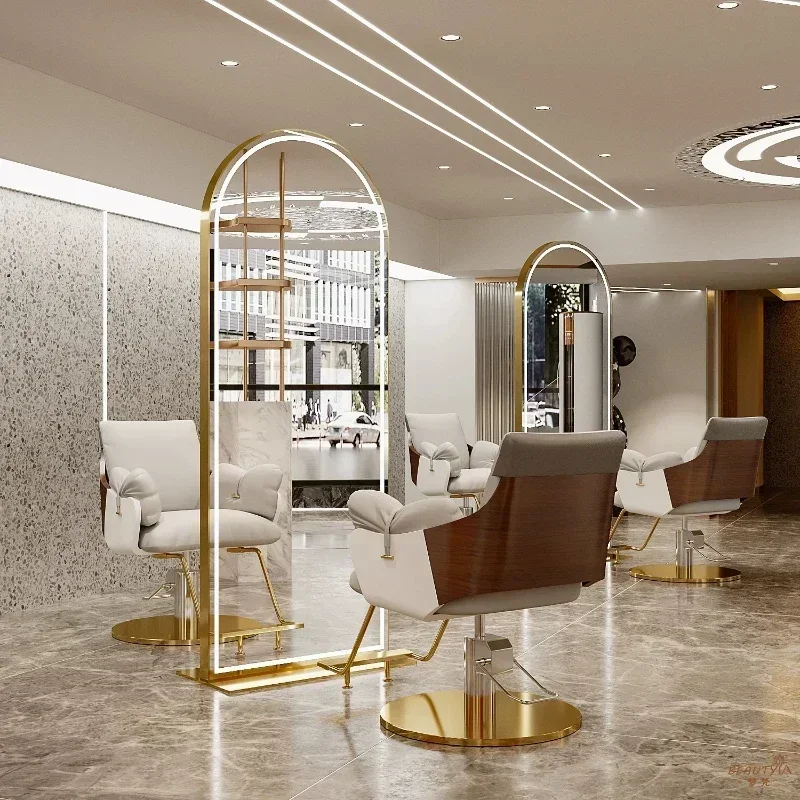 

Salon Furniture Barber Shop Mirror Desk Hair Salon Hair Salon Mirror Light Emitting Diode with Light Hot sales