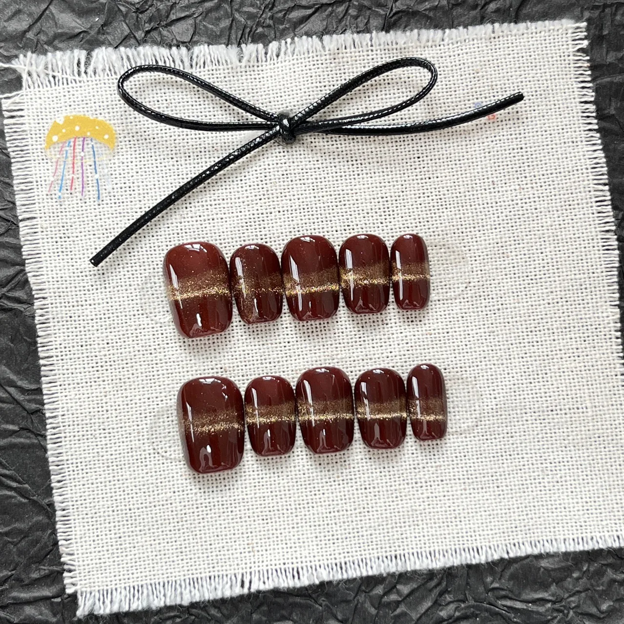 

10pcs Handmade Press on Nail Chocolate Glitter Cat-Eye Short Square False Nail for Women&Girl Detachable Wearable Fake Nail