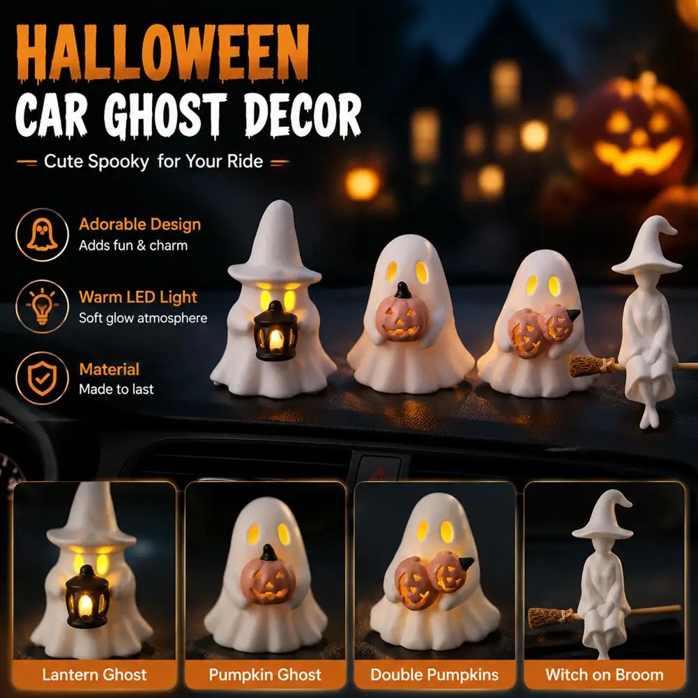 Luminous Ghost Ornament 1 Pcs 3D Printed PLA Cute Glow Halloween Atmosphere Lamp Desktop Car Interior Decor Accessories