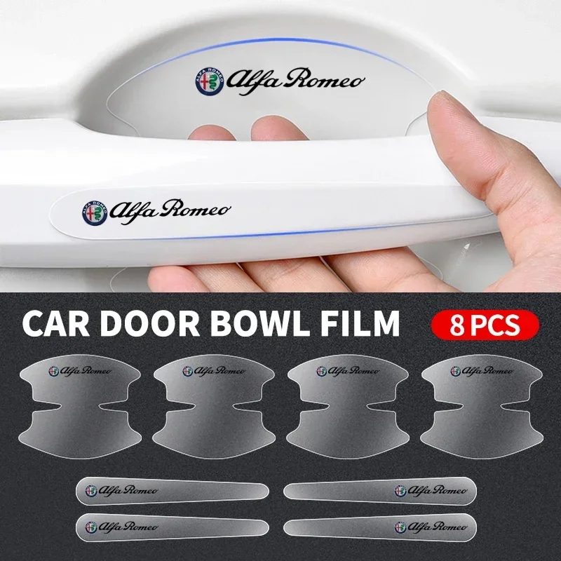 8pcs Car Styling Transparent Door Handle Wrist Sticker Protective Film For Alfa Romeo 147 159 156 Giulietta Giulia Mito Spider