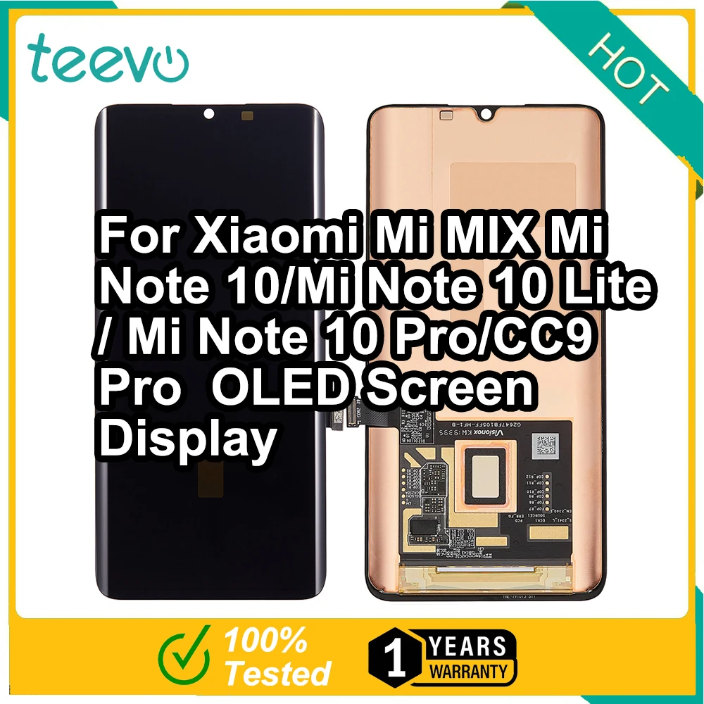 

ЖК-дисплей Teevo для Xiaomi Mi Note 10/Mi Note 10 Lite / Mi Note 10 Pro / CC9 Pro/ OLED экран дисплей и сенсорный экран дигитайзер черный