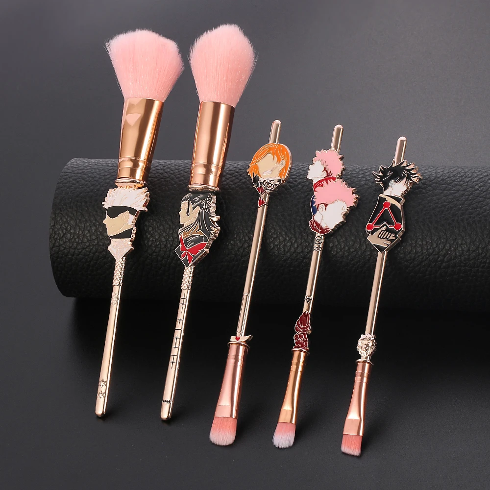 5pcs Jujutsu Kaisen Anime Cosmetic Makeup Design Magic Wand Brushes Set Blush Eyeshadow Eyebrow Cosmetic Brushes With Bag