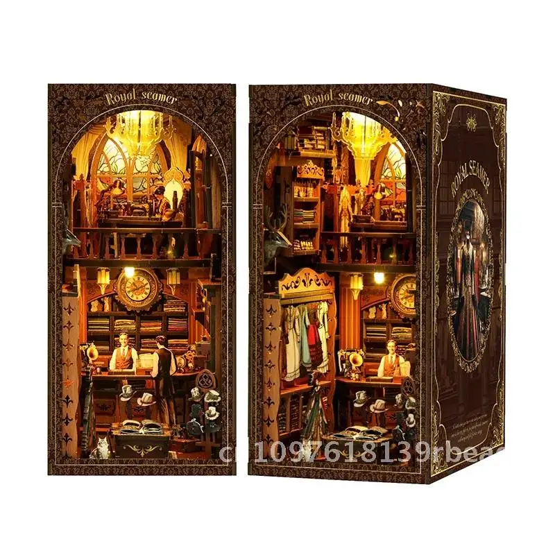 Kit de estante de rincón de libros en miniatura, modelo de madera de vapor real con sujetalibros ligero hecho a mano para decoración del hogar, regalos ideales para amigos