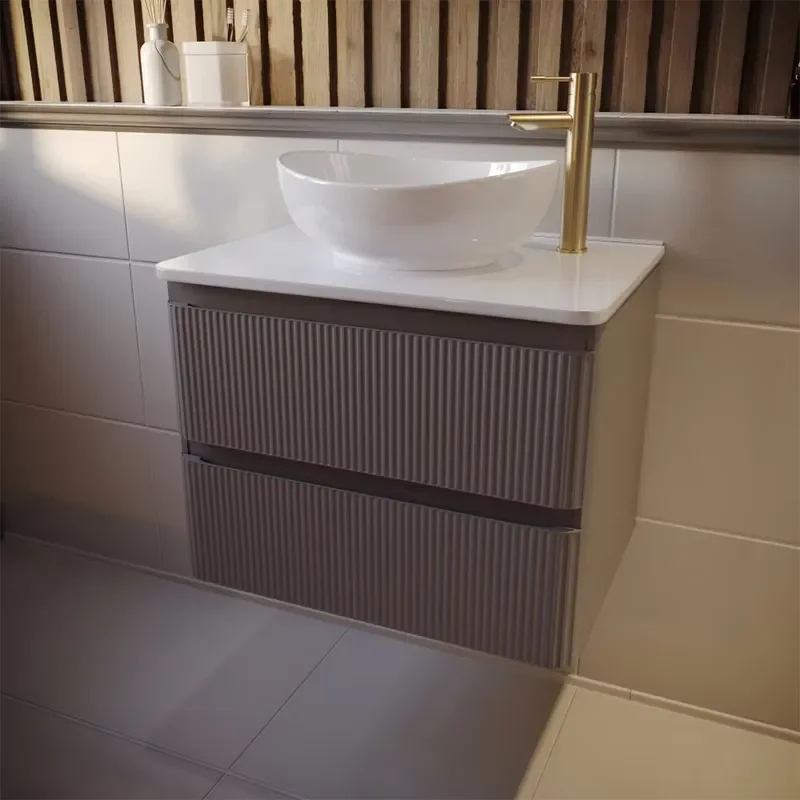 Wall Mounted PVC Bathroom Vanity Cabinet With Ceramic Sink Countertop Modern Minimalist Design For Home Washbasin Unit