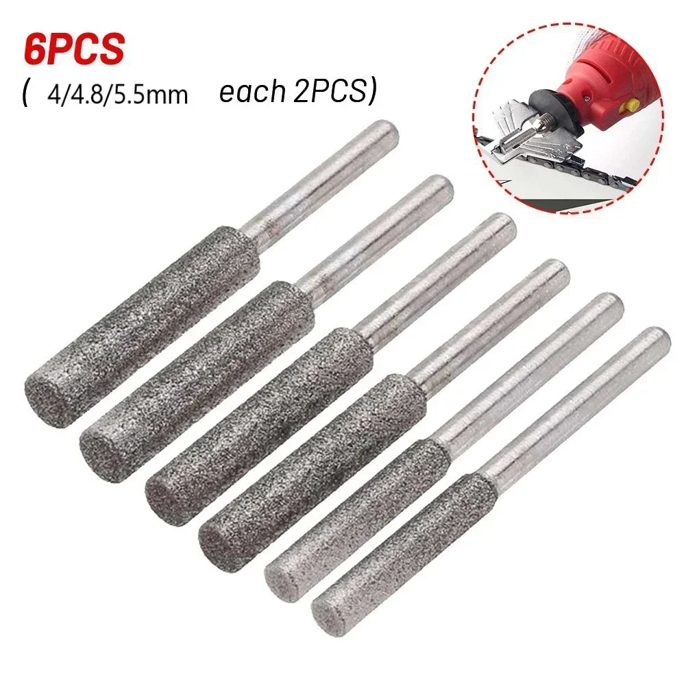 Diamond Coated Cylindrical Burr 4mm 4.8mm 5mm Chainsaw Sharpener Stone File Chain Saw Sharpening Carving Grinding Power Tools NE