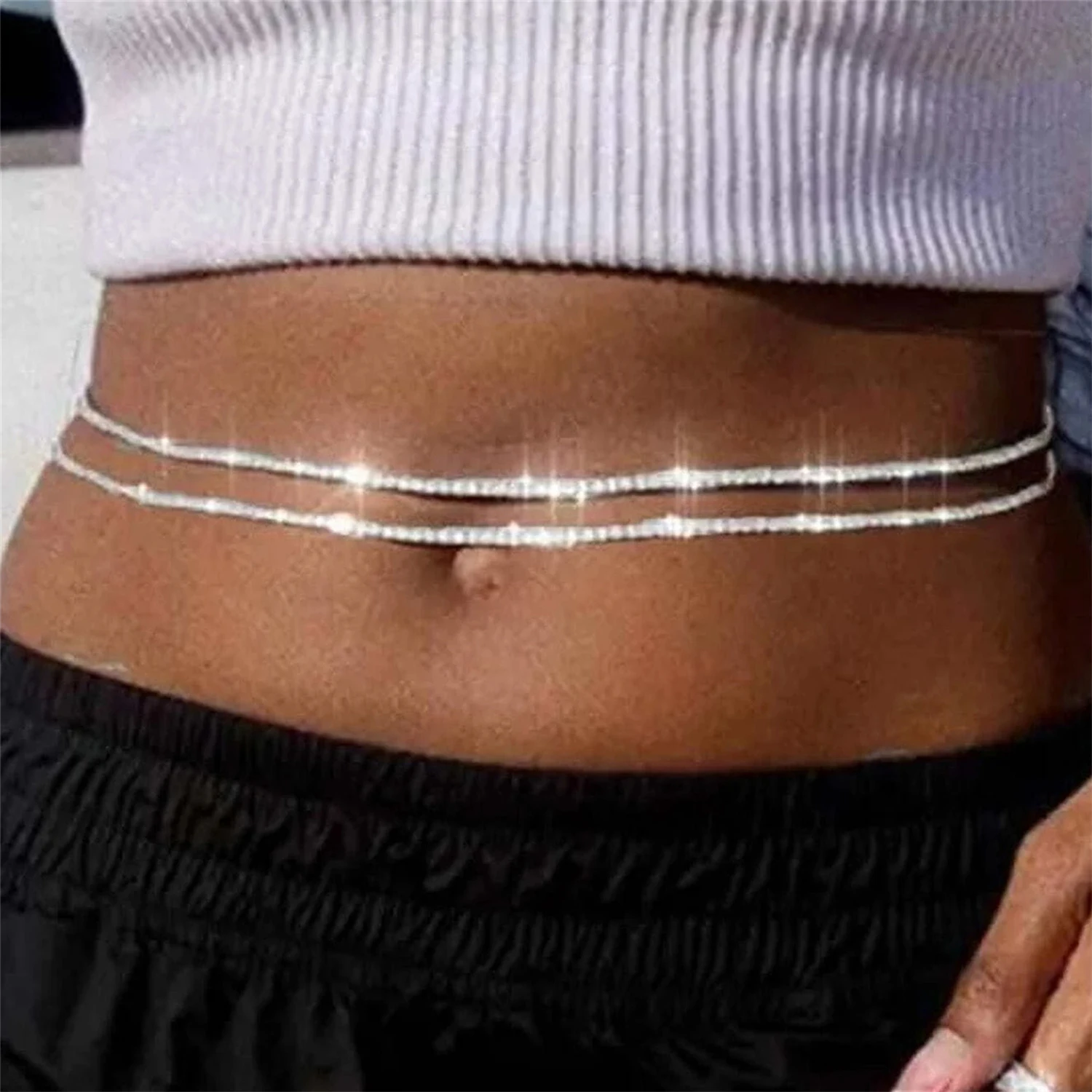 1ps Simple Shiny Body Chain Waist Chain Jewelry Women's Nightclub Party Sexy Dance Skirt Wear Matching Accessories