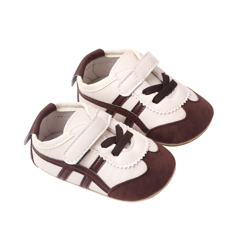 Infant Boys Girls Sneakers Casual contrasto colore Stripe Print PU Leather suola in gomma scarpe neonato antiscivolo Soft Baby