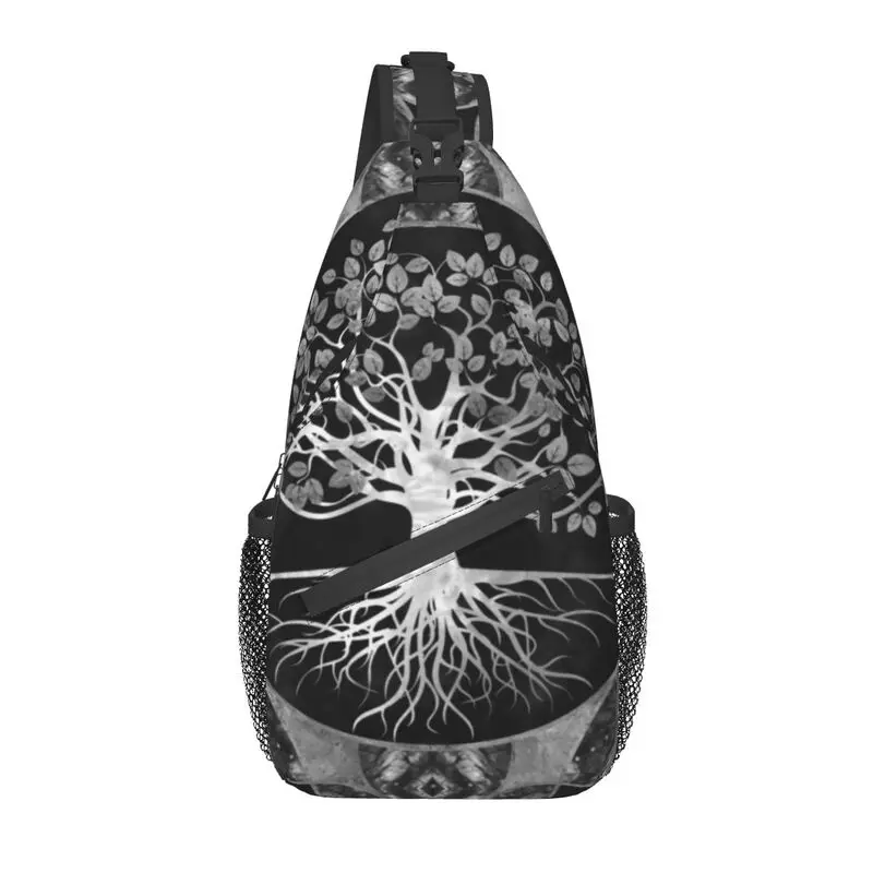 

Tree Of Life Gray Scale Gemstone Crossbody Sling Backpack Men Custom Vikings Yggdrasil Shoulder Chest Bag for Traveling Daypack