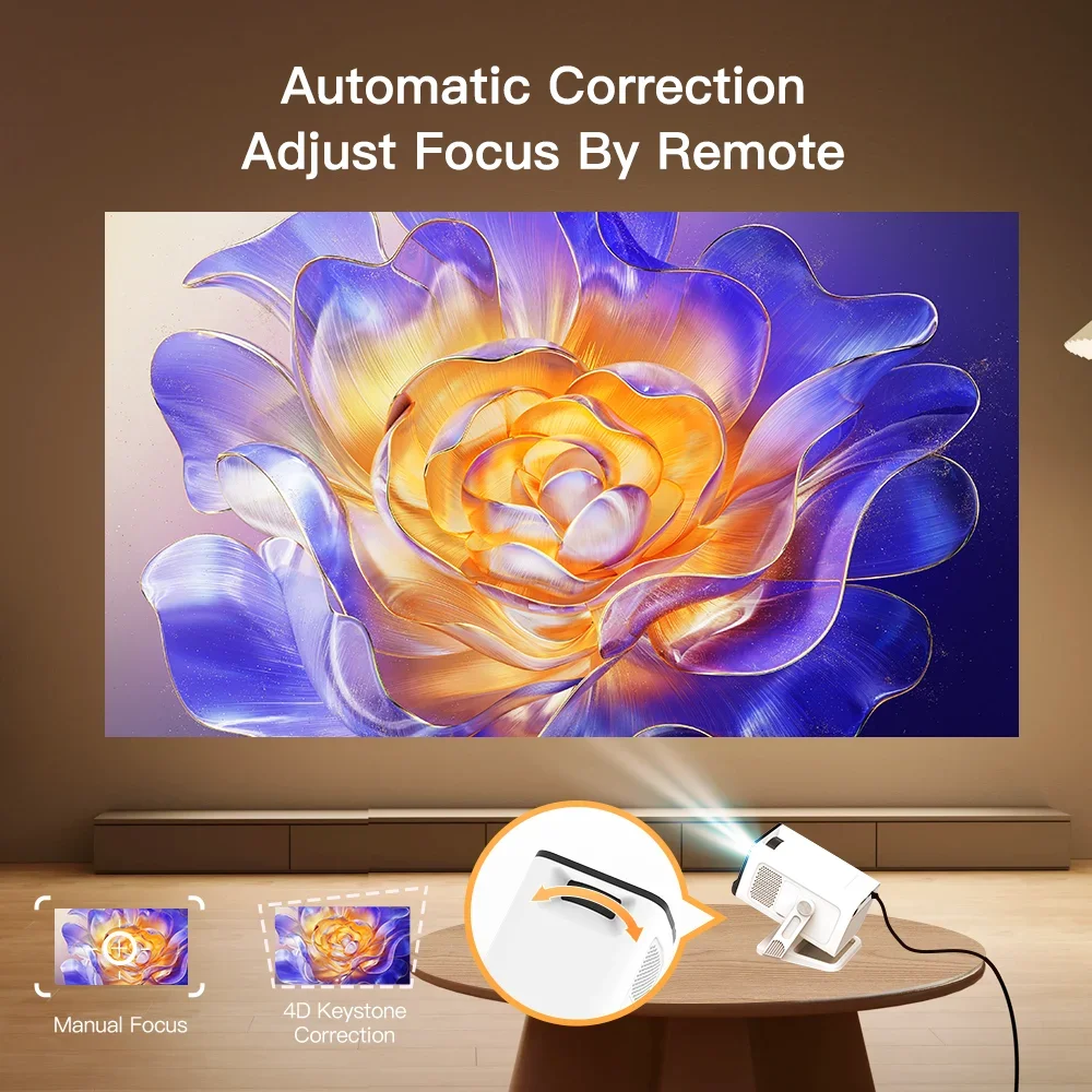 Projetor LynCast Home Theater 4K com Projetor Portátil Wifi6 e BT5.4, Projetor Android 11.0, Auto Keystone, 180 °   Flexível