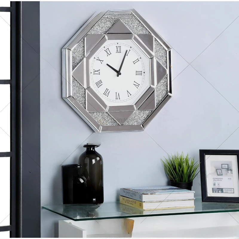 

Cross border American Wall Clocks Mirror Wall Clocks Glass Wall Clocks Diamond Decorative Wooden Fashion Bedroom