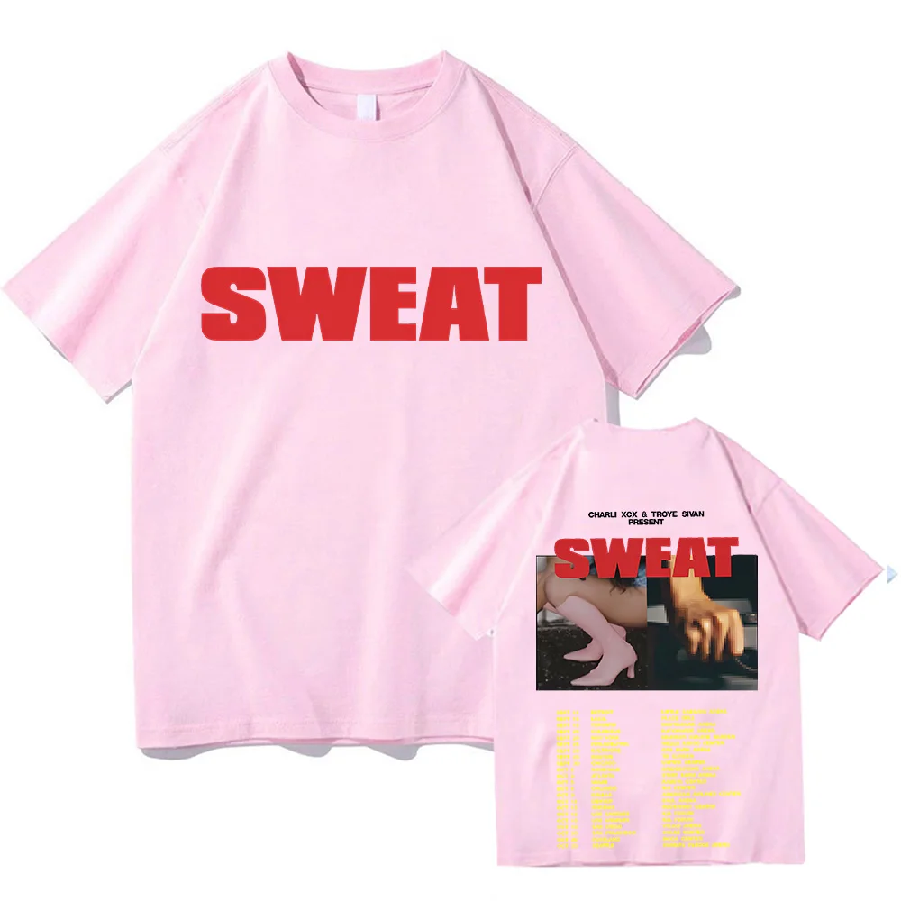 Sweat Tour with Charli XCX and Troye Sivan T-shirts Two Sides Oversized Cotton Tshirts Fashion Women Men Tops High Quality Tees