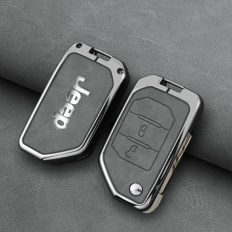 Zinc Alloy Leather 2 3 4 Buttons Car Key Case Cover For Jeep Gladiator JT Sahara JLU Wrangler JL Rubicon 2018 2019 Accessories