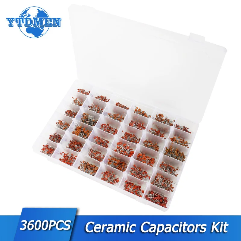 

3600pcs/lot Ceramic capacitor set pack 1PF-100nF 36 values*100pcs Set of capacitors Diy electronic Kit 1pF 2pF 5pF 10pF 12pF