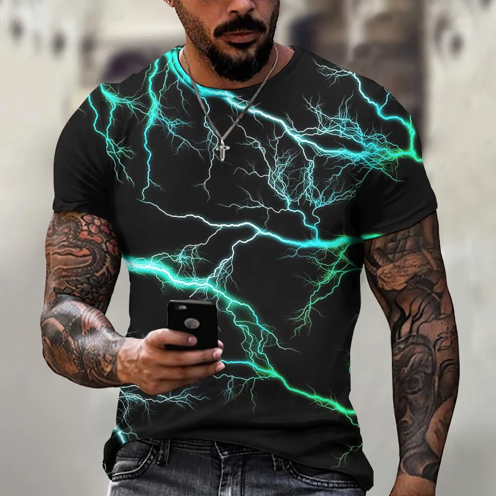 Lightning Graphic Men\'s T-Shirts Short Sleeve 3D Print Street Style Male Tees 5xl Plus Size O-Neck Casual Fashion Summer Tops