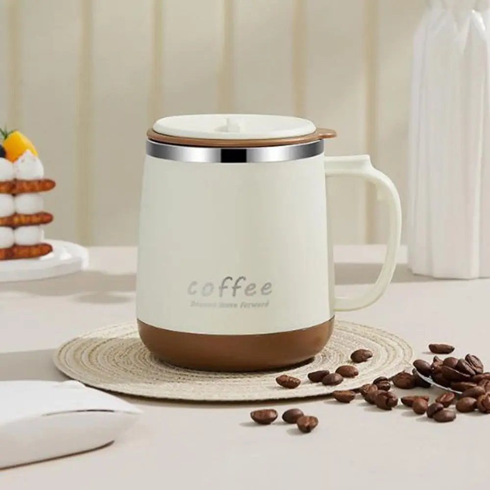 

Двухслойная кофейная кружка из нержавеющей стали, большая вместительная чашка для кофе с защитой от ожогов, герметичная с крышкой и ручкой