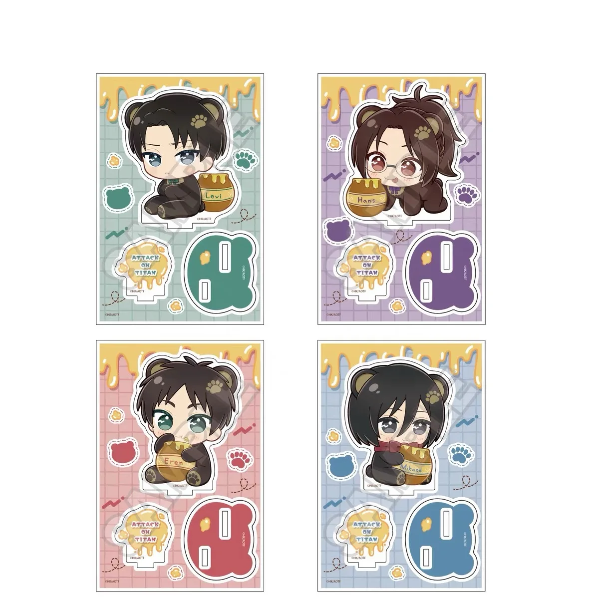 

Attacking Giants The Hungry Little Bear Q Combination Standing Card Cute Levi Figure Acrylic Stand Eren Statue Hange Plate Toys