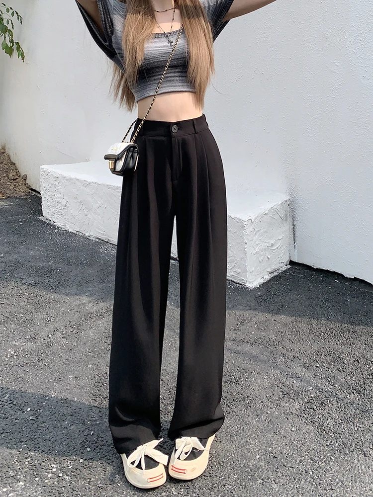 Casual High Waist Loose Wide Leg Pants for Women Spring Autumn New Female Floor-Length White Suits Pants Ladies Long Trousers