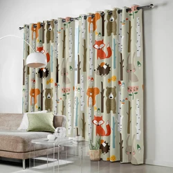 Cartoon Forest Animal Tree Fox Bear Rabbit Child Window Curtains Curtains for Living Room Decorative Items Living Room 2Panels