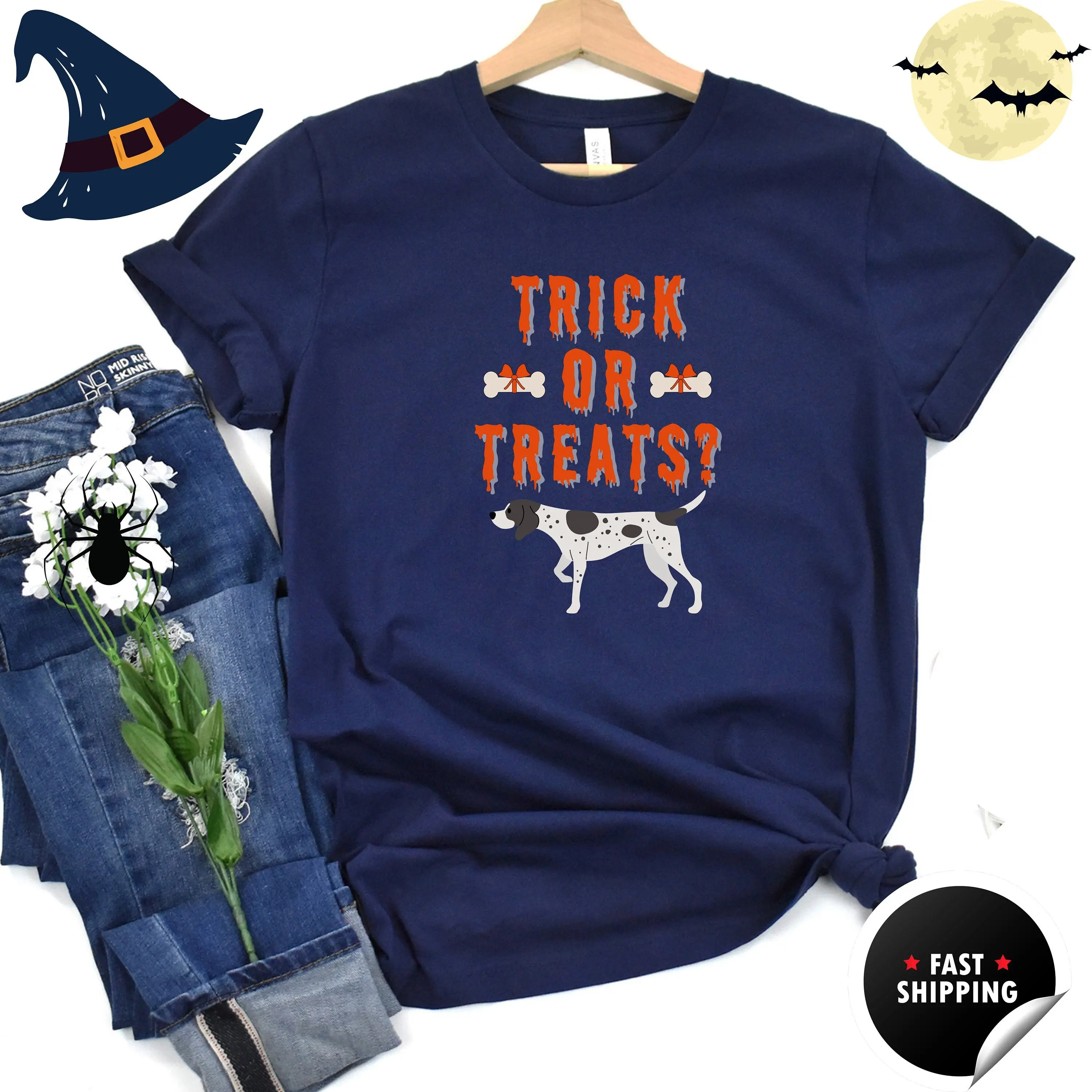 German Shorthair TRICK or TREATS Halloween T Shirt Dog Lover for Her Him GSP