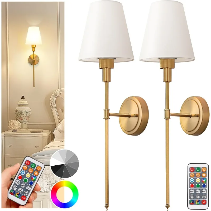 

Battery Operated Wall Sconce Set of 2, Wall Light Wireless Easy To Install Remote Control, Dimmable and Adjustable Sconces