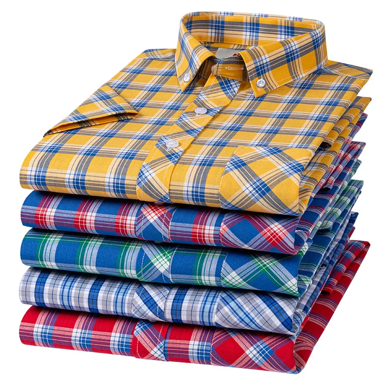 2025 جديد في الأعمال الرجالية ملابس اجتماعية غير رسمية قميص صيفي رائع جديد 100% قطن رقيق منقوش بأكمام قصيرة قميص حجم كبير