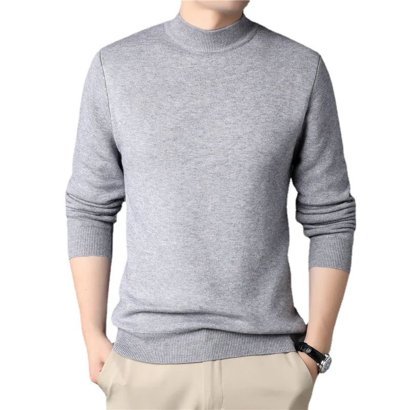New Douyin Live Broadcast Spring  Autumn Solid Color Mock Neck Men's Slim Fit Sweater  Young Men s Base Layer Sweater for Men s