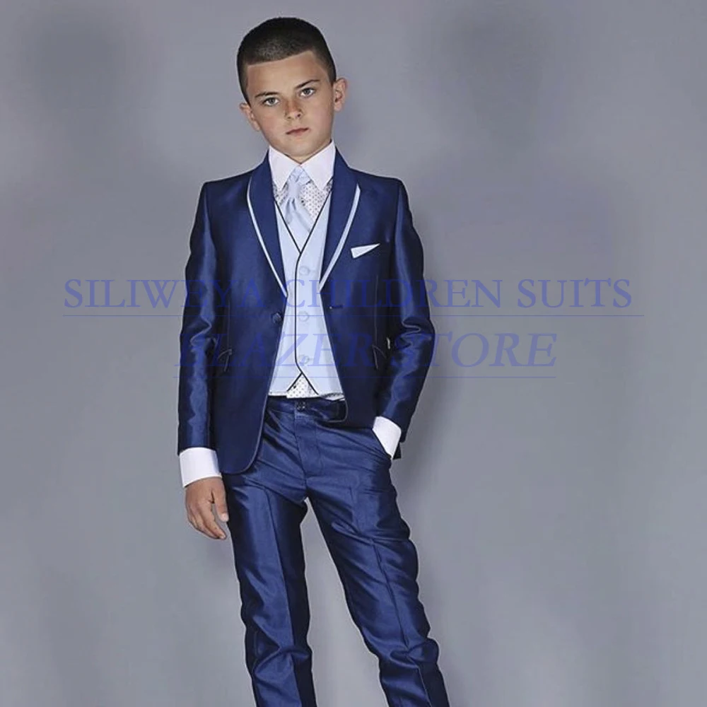 

High Quality Chilidren's Suits Fashion One-Button Shawl Lapel Slim Fit 3 Piece Jacket Pants Vest Elegant Wedding Boy's Clothing