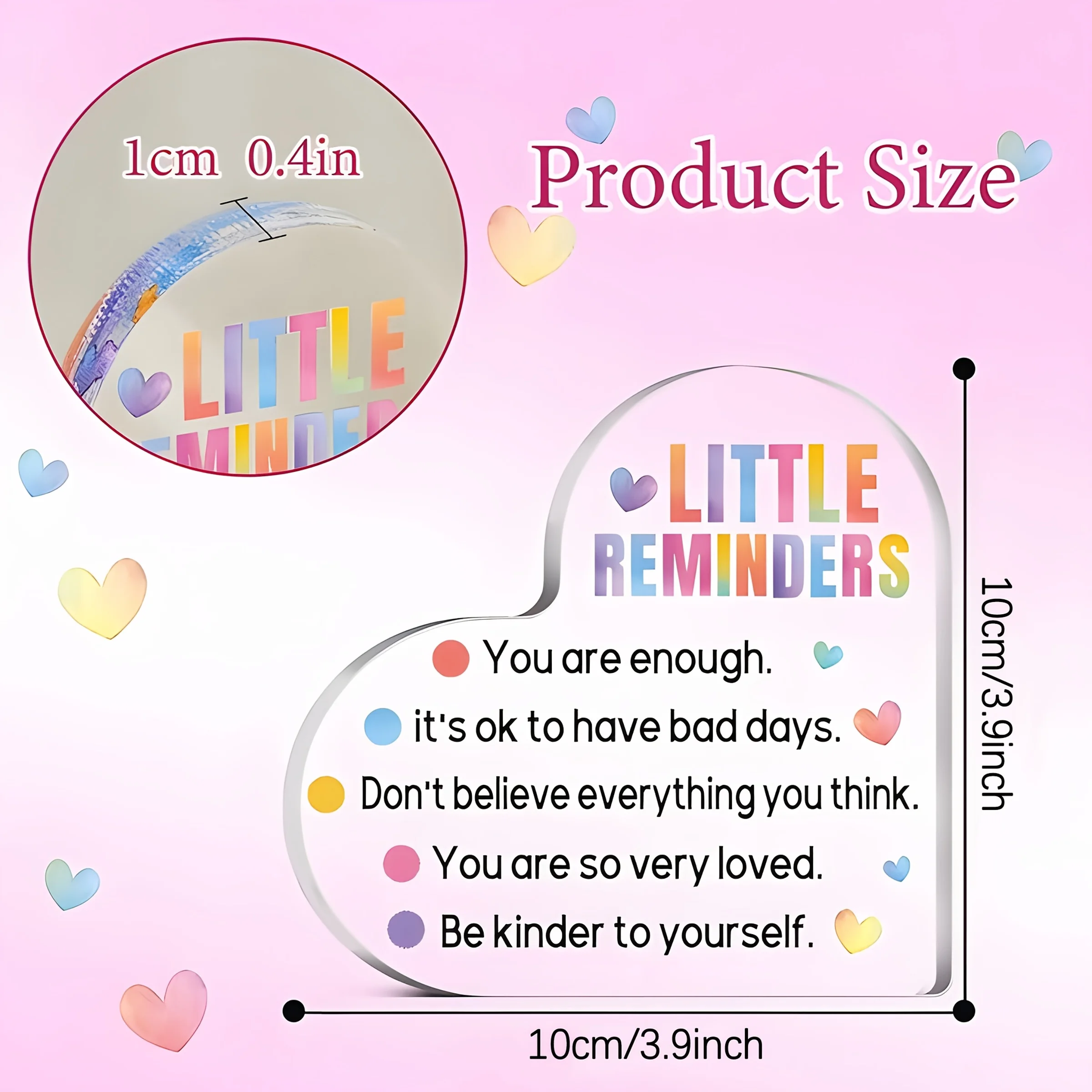 CIFBUY Clear Acrylic Heart Desk Decor You Are Enough Inspirational Self Love Gift for Office Employee Home Decoration