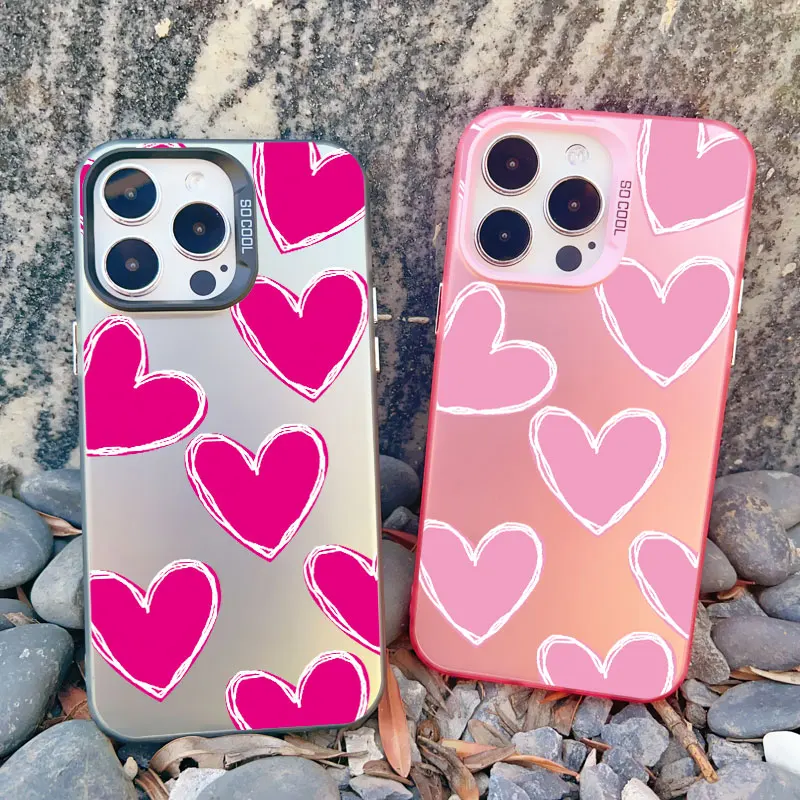 Case For iPhone 14 16 Pro Max 11 12 13 Pro Max Mini Cases Cute Red Love Heart Phone Case For iPhone 15 14 Plus Laser Cover Funda