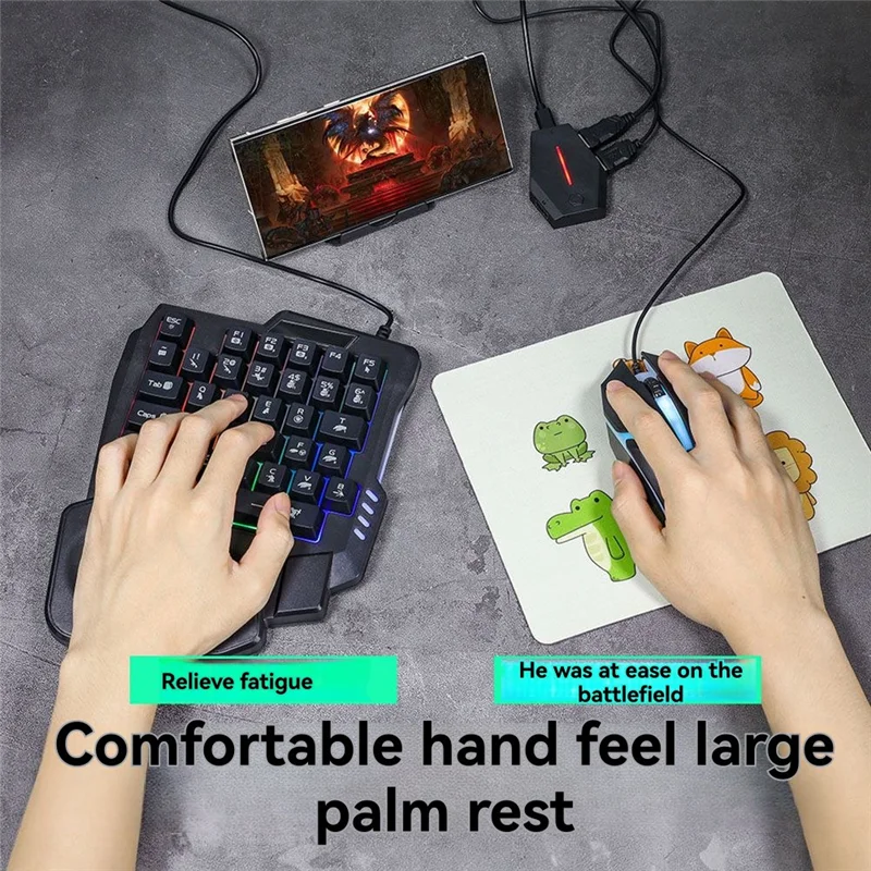 AU67-For PUBG 35Key Ergonomics RGB لوحة مفاتيح الألعاب + لوحة المفاتيح والماوس محول + ماوس 5 في 1 مجموعة ألعاب الهاتف المحمول