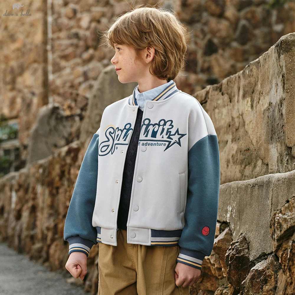 Dave Bella Boys Spring Autumn Jacket Coat for Children Printed Letter Casual Outdoor Baseball Outwear Kids Clothing DK1260223