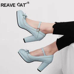 REAVE CAT 45 46 Women Strap Pumps Nude Bows Platform High Heels Round Toe Party Shoes Bridal Stilettos Black