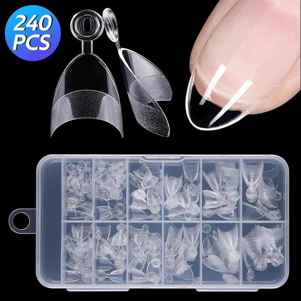 240 PCS Half-cover False Nail Tips Transparent Acrylic Half Nail Tips with 12 Different Sizes Pressing on Nail Stickers Nail Art