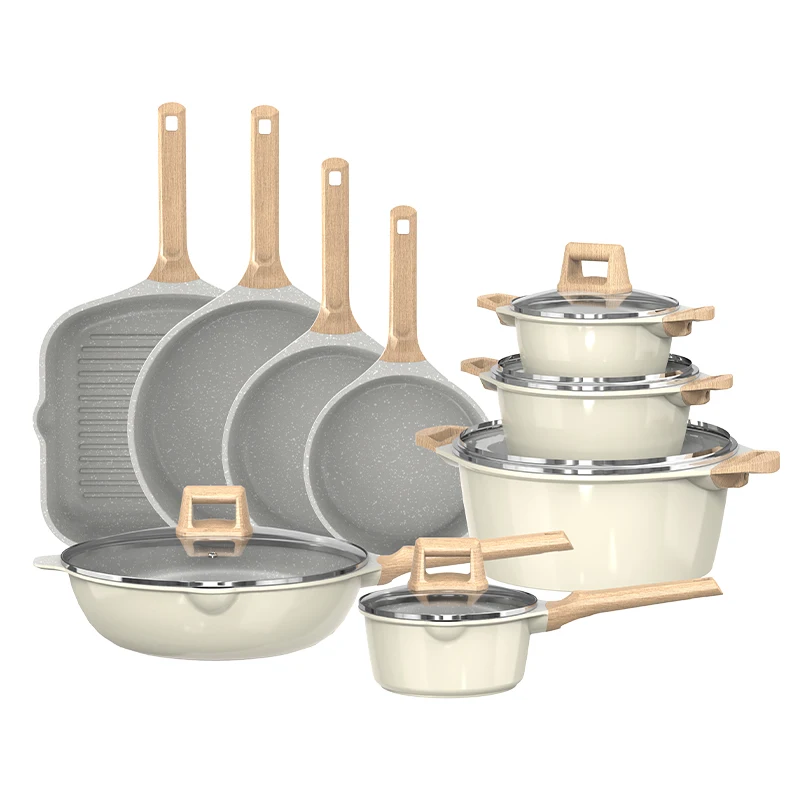 Wholesale high quality home kitchen customization nonstick die cast aluminum cookware set pots with glass lid