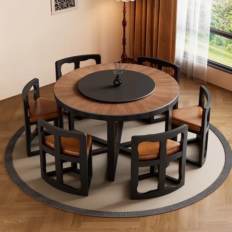 dining table and chairs can be stored, chairs and stools retro style modern simple high-end wood grain rock slab dining table